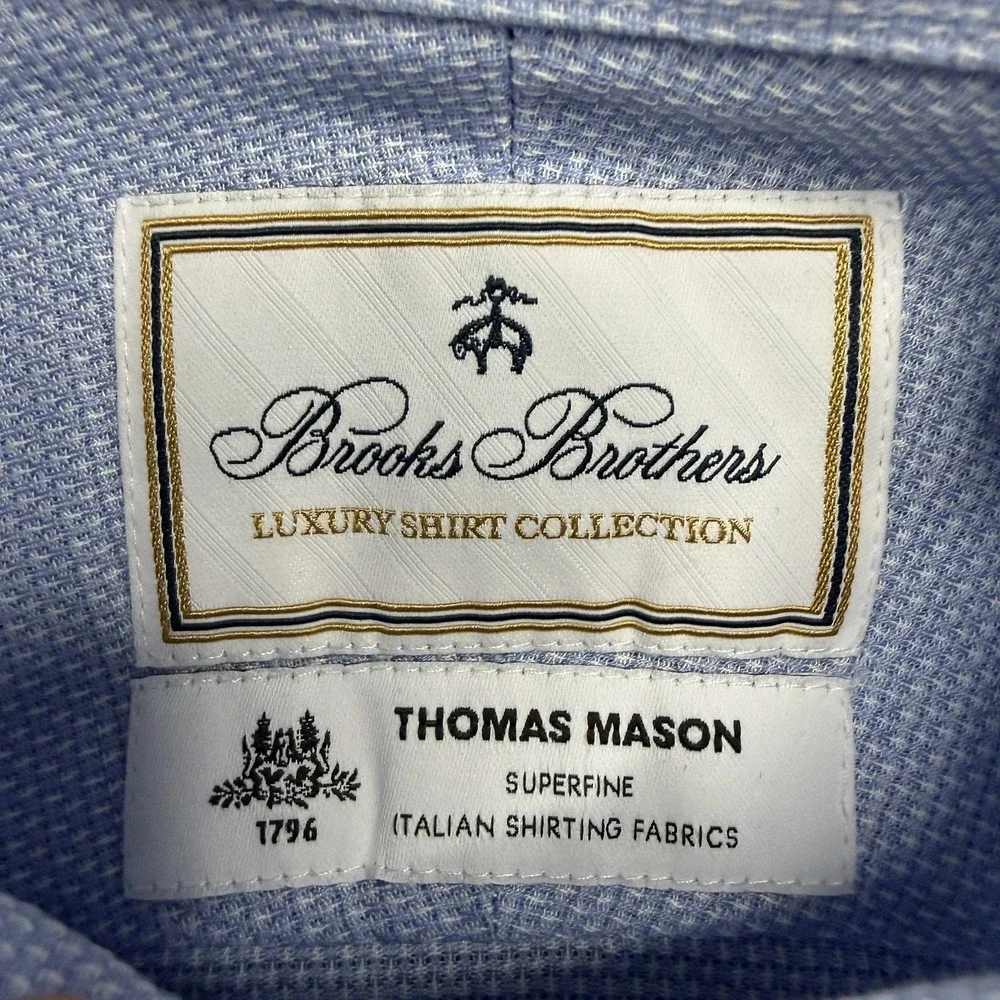 Brooks Brothers Thomas Mason Luxury Men's Dress Shirt Blue Size 16 34 Regent Fit